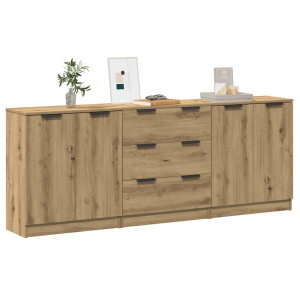 vidaXL Dressoirs 3 st 60x30x70 cm bewerkt hout artisanaal eikenkleurig