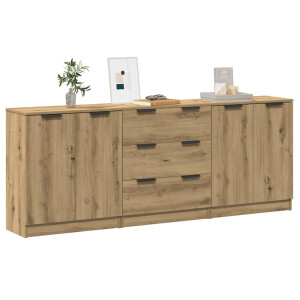 vidaXL Dressoirs 3 st 60x30x70 cm bewerkt hout artisanaal eikenkleurig