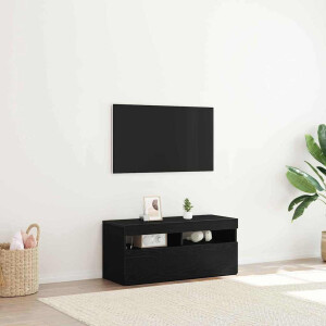 vidaXL TV-kast met LED Zwart Eiken 90 x 35 x 40 cm Bewerkt hout