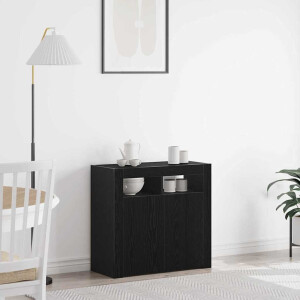 vidaXL Dressoir Zwart Eiken 80 x 35 x 75 cm Bewerkt hout