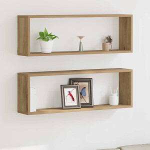 vidaXL Wandschappen met plank 2 pcs Ambachtelijk eiken 80 x 15 x 26 cm
