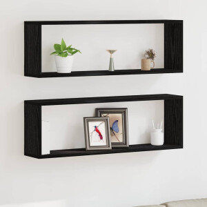 vidaXL Wandschappen 2 pcs Zwart Eiken 80 x 15 x 26 cm Bewerkt hout
