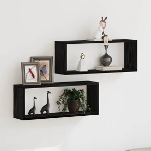 vidaXL Wandschappen 2 pcs Zwart Eiken 60 x 15 x 23 cm Bewerkt hout