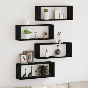 vidaXL Wandschappen 4 pcs Zwart Eiken 60 x 15 x 23 cm Bewerkt hout