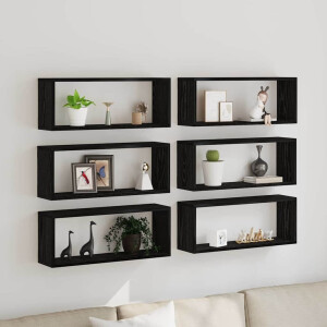 vidaXL Wandschappen 6 pcs Zwart Eiken 60 x 15 x 23 cm Bewerkt hout