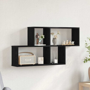 vidaXL Wandplank met plank Zwart Eiken 76 x 15 x 53 cm Bewerkt hout