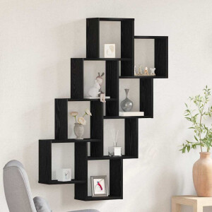 vidaXL Wandplank met plank Zwart Eiken 90 x 15 x 119,5 cm Bewerkt hout