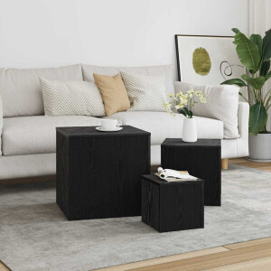 vidaXL Nesttafel 3 pcs Zwart Eiken Bewerkt hout