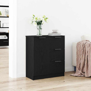 vidaXL Dressoir met lade Zwart Eiken 60 x 30 x 70 cm Bewerkt hout
