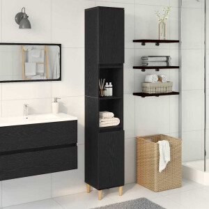 vidaXL Badkamer Kast Zwart Eiken 30 x 30 x 190 cm Bewerkt hout