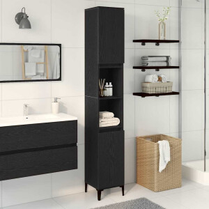 vidaXL Badkamer Kast Zwart Eiken 30 x 30 x 190 cm Bewerkt hout
