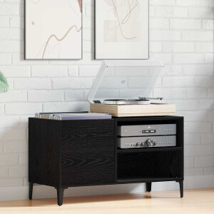 vidaXL Platenkast met plank Zwart Eiken 84,5 x 38 x 48 cm Bewerkt hout