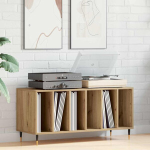 vidaXL Platenkast met plank artisanaal eikenkleurig 100 x 38 x 48 cm
