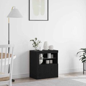 vidaXL LED Sideboard Zwart 60,5 x 37 x 67 cm Bewerkt hout