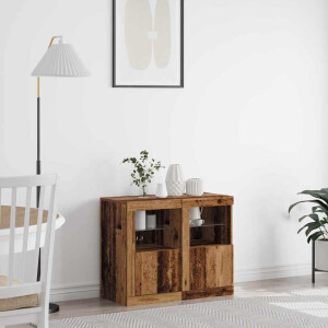 vidaXL LED Sideboard 2 pcs Oudhout 41 x 37 x 67 cm Bewerkt hout