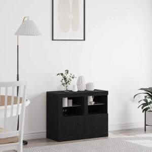 vidaXL LED Sideboard 2 pcs Zwart Eiken 41 x 37 x 67 cm Bewerkt hout