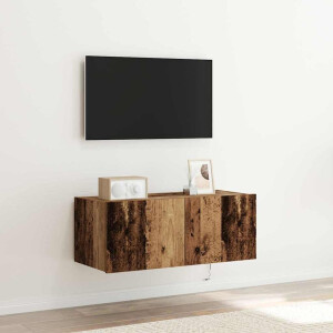 vidaXL TV Wandkast met LED Oudhout 80 x 35 x 31 cm Bewerkt hout