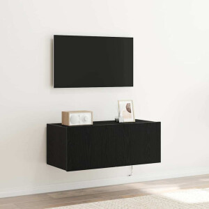 vidaXL TV Wandkast met LED Zwart Eiken 80 x 35 x 31 cm Bewerkt hout