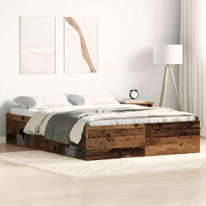 vidaXL Bedframe zonder matras bewerkt 135x190 cm bewerkt hout oud