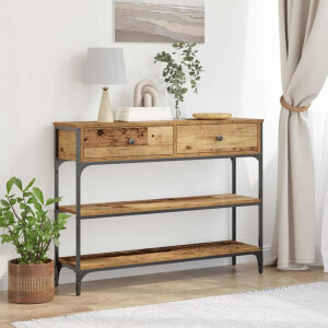 vidaXL Wandtafel met lade Oudhout 72.5 x 25 x 75 cm Bewerkt hout