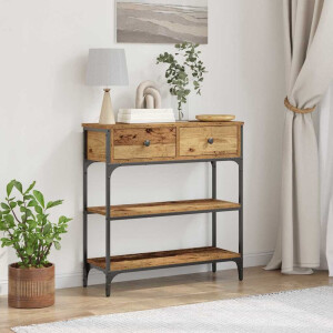 vidaXL Wandtafel met lade Oudhout 72.5 x 25 x 75 cm Bewerkt hout