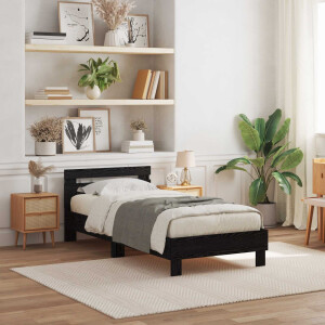 vidaXL Bedframe met LED Zwart Eiken 100 x 200 cm Bewerkt hout