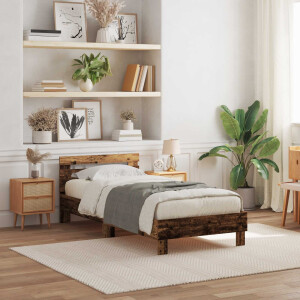 vidaXL Bedframe met LED Oudhout 90 x 200 cm Bewerkt hout