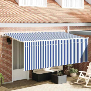 vidaXL Inklapbaar Zonnescherm Gestreept Blauw 350 x 200 cm Stof