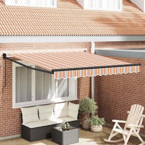 vidaXL Inklapbaar Zonnescherm Oranje Grijs Blauw Wit 350 x 250 cm Stof