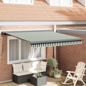 vidaXL Inklapbaar Zonnescherm Groen en Wit 350 x 250 cm Stof en Metaal