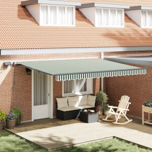 vidaXL Inklapbaar Zonnescherm Groen en wit 450 ×350 cm Stof