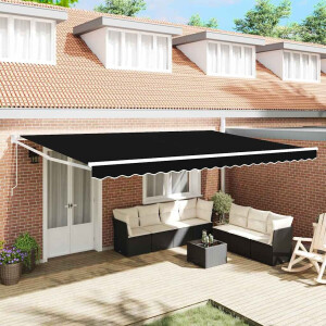 vidaXL Inklapbaar Zonnescherm Zwart 500 × 300 cm Stof en Metaal