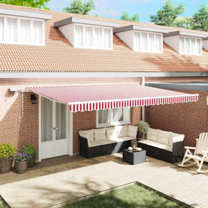 vidaXL Inklapbaar Zonnescherm Rood en Wit 500 × 350 cm Stof en Staal