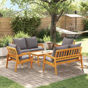 vidaXL Bistroset met kussen 5 pcs Bruin Massief Acaciahout