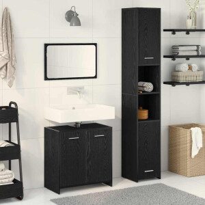 vidaXL Badkamermeubelset 3 st Zwart Eiken 30 x 30 x 183,5 cm