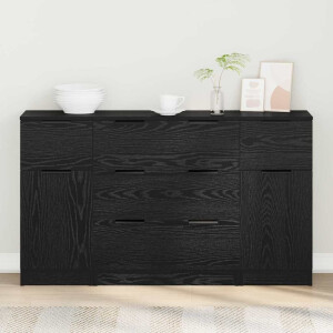 vidaXL Dressoir met lade 3 pcs Zwart Eiken Bewerkt hout