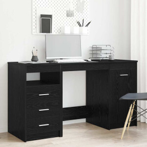 vidaXL Bureau met lade Zwart eiken 140 x 50 x 76 cm Bewerkt hout