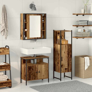 vidaXL Badkamermeubelset met plank met opslag 3 pcs Bruin Bewerkt hout