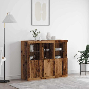 vidaXL LED Sideboard 3 pcs Oudhout 123 x 37 x 100 cm Bewerkt hout