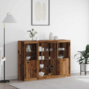 vidaXL LED Sideboard Oudhout 142,5 x 37 x 100 cm Bewerkt hout