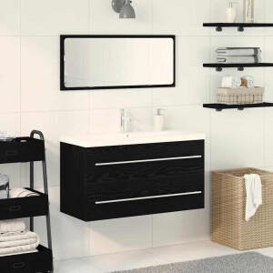 vidaXL Waskast met wastafel 3 pcs Zwart eiken 90 x 38.5 x 48 cm