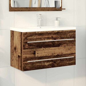 vidaXL Waskast met wastafel met lade 2 pcs Oud hout 80 x 38.5 x 48 cm