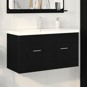 vidaXL Badkamerkast Zwart Eiken 90 x 38,5 x 46 cm Bewerkt hout