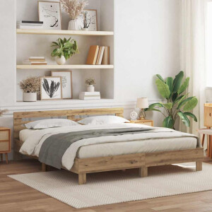 vidaXL Bedframe met hoofdeinde Artisan Eiken 200 x 200 cm Bewerkt hout
