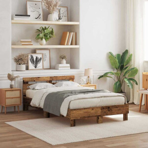 vidaXL Bedframe met hoofdeinde Oudhout 120 x 200 cm Bewerkt hout
