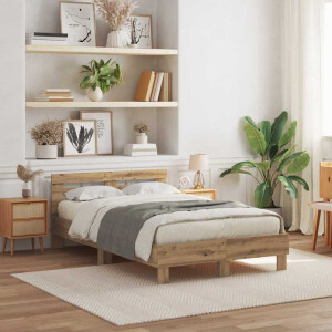 vidaXL Bedframe met hoofdeinde Artisan Eiken 120 x 200 cm Bewerkt hout