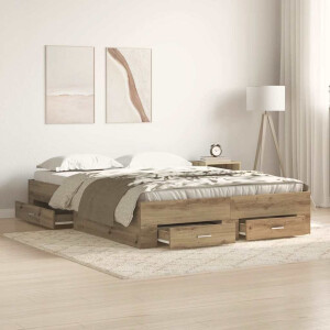 vidaXL Bedframe met lade Artisan Eiken 140 x 200 cm Bewerkt hout