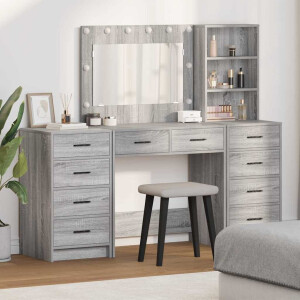 vidaXL Plafondtafel met spiegellichten 3 pcs Grijs Sonoma Bewerkt hout