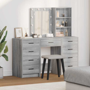 vidaXL Plafondtafel met spiegellichten 3 pcs Grijs Bewerkt hout