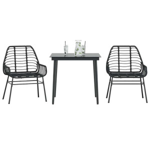 vidaXL 3-delige Tuinset poly rattan glas zwart